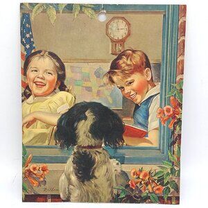 Vintage 1940s Jewel Tea Co Receipt Card Dillon Art School Children Dog Flag